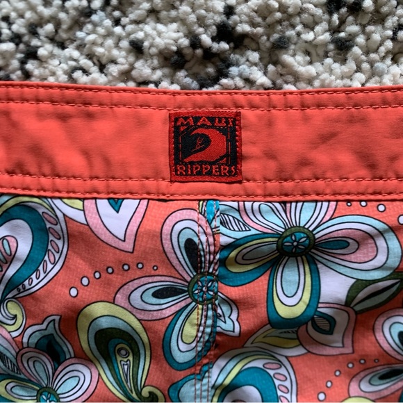 Maui Rippers Orange Abstract Floral Print Lightweight Stretch Board Shorts 16 - Picture 12 of 12